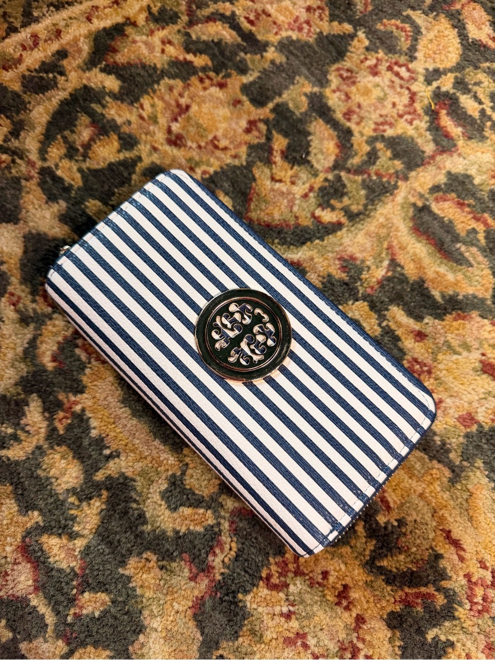 TB inspired Navy & White Striped Zip Card Holder